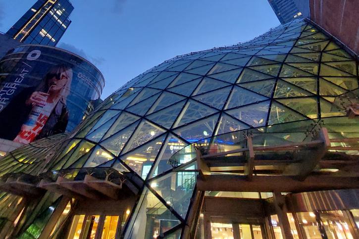 Złote Tarasy w Warszawie – wejście i szklana kopuła